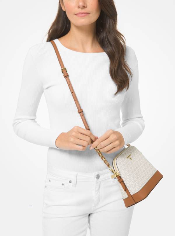 Damske Prenosná Taška Michael Kors Large Logo Dome Hnedožltý Hnede - Kabelky Michael Kors Nejlevnejsi | FEMIP-2591
